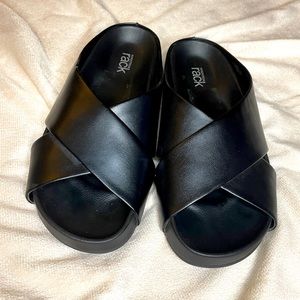 Nordstrom Rack slippers. Black- Rubber sole- wide fits like a size 8 Wide